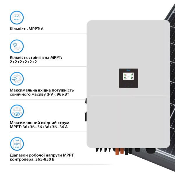 Сонячний інвертор Deye SUN-60K-SG02HP3-EU-EM6 WiFi, 60кВт 3ф (SUN-60K-SG02HP3-EU-EM6)
