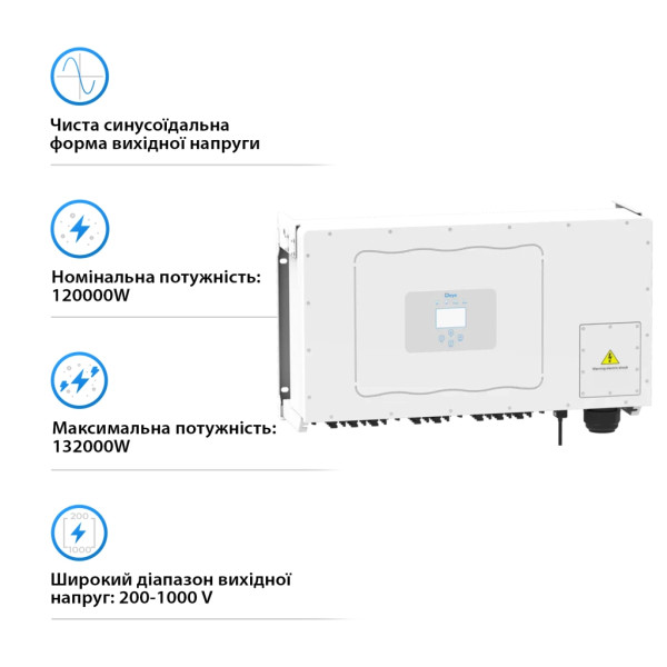 Сонячний інвертор Deye SUN-120K-G01P3-EU 120KW 8 MPPT Wi-Fi 220/380V, 3ф (SUN-120K-G01P3-EU)