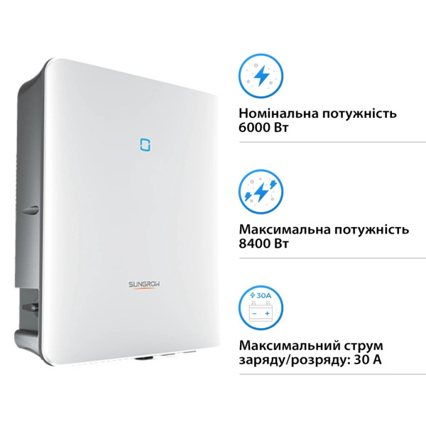 Сонячний інвертор Sungrow 6KW HV 2 MPPT 220V 1ф (SH6.0RS-V11)